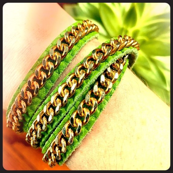 Anthropologie Jewelry - 🌵Anthropologie Leather Chain wrap bracelet, Green